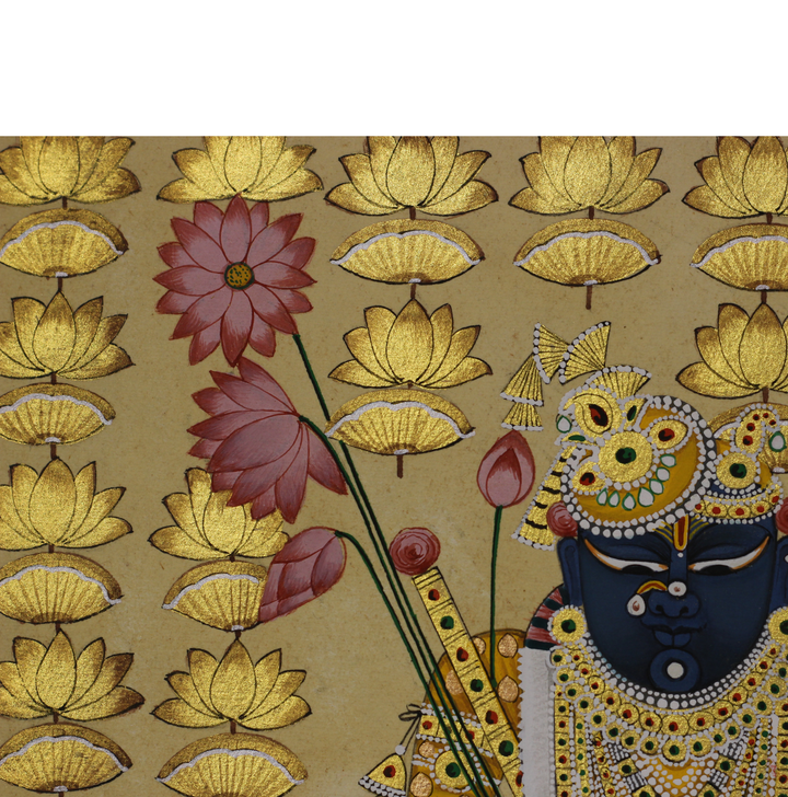 Sacred Shrinathji Pichwai Painting with Gold Accents on Paper