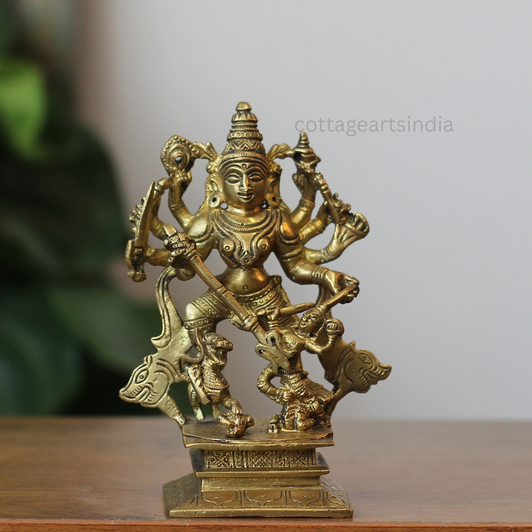 Handcrafted Brass Goddess Durga Mahishasuramardini Idol