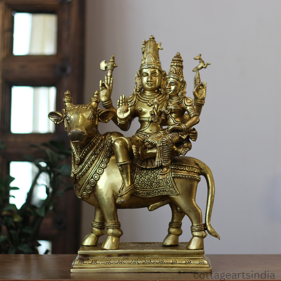 Brass Shiva Parvati on Bull 16"