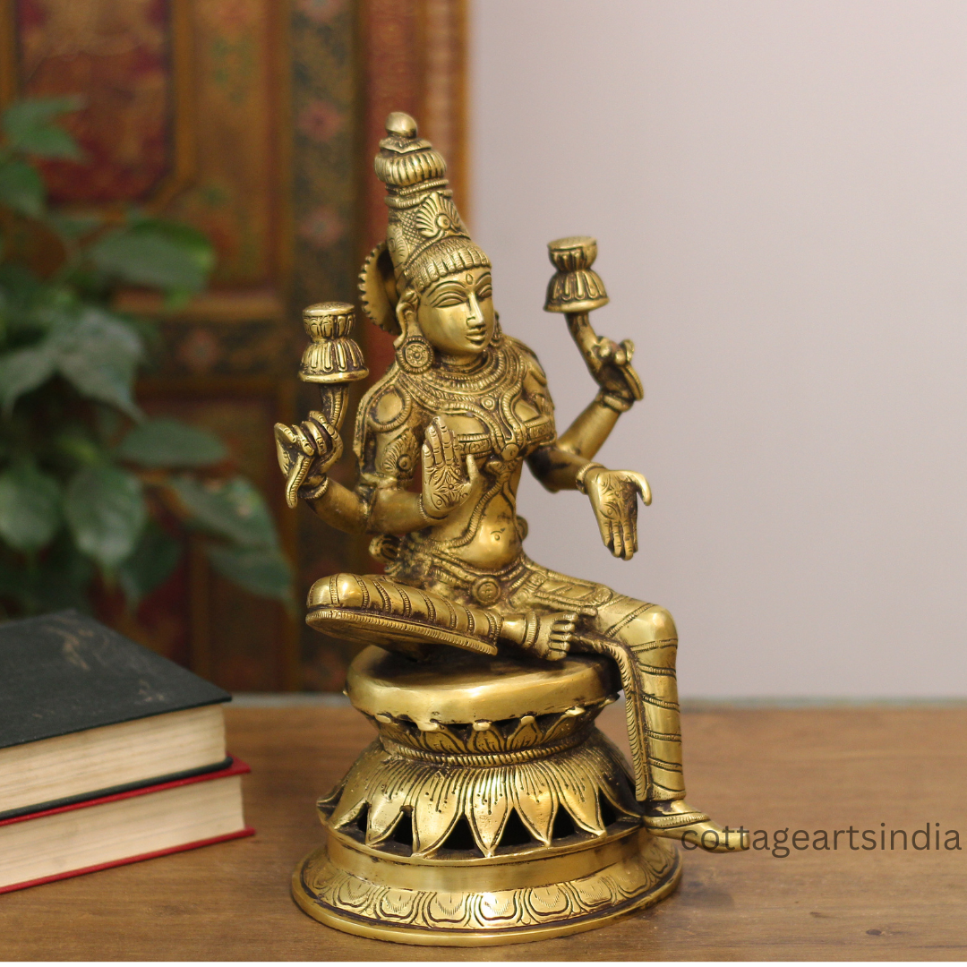 Brass Laxmi Sitting on Lotus 12.5''