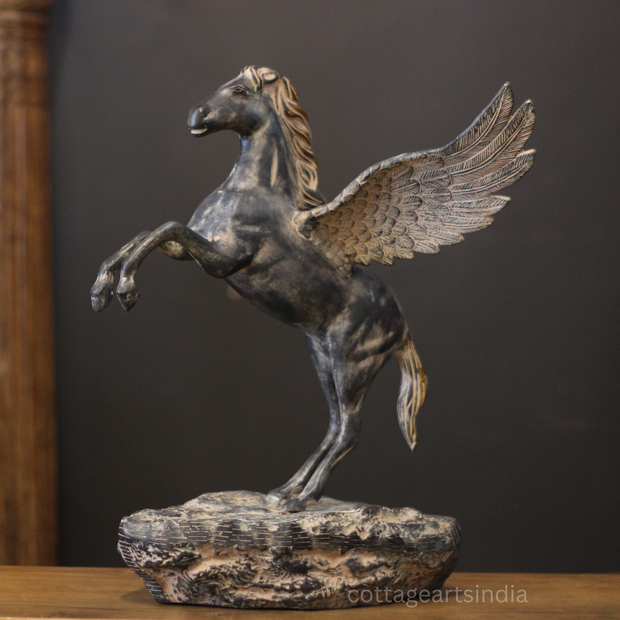 Mythical Winged Horse Brass Sculpture | Black Antique Finish | Symbol of Strength & Freedom