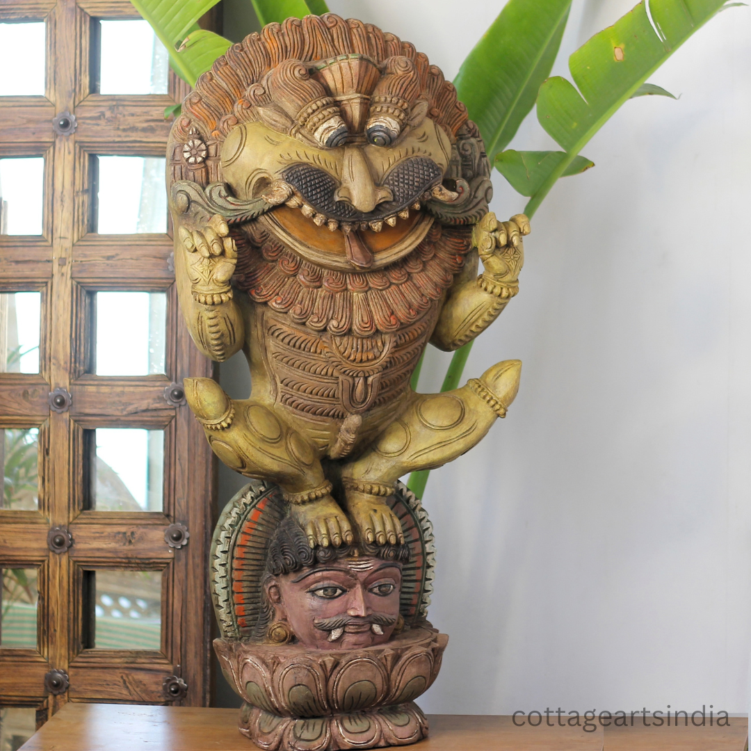 Wooden Yali Sculpture – Traditional Indian Art