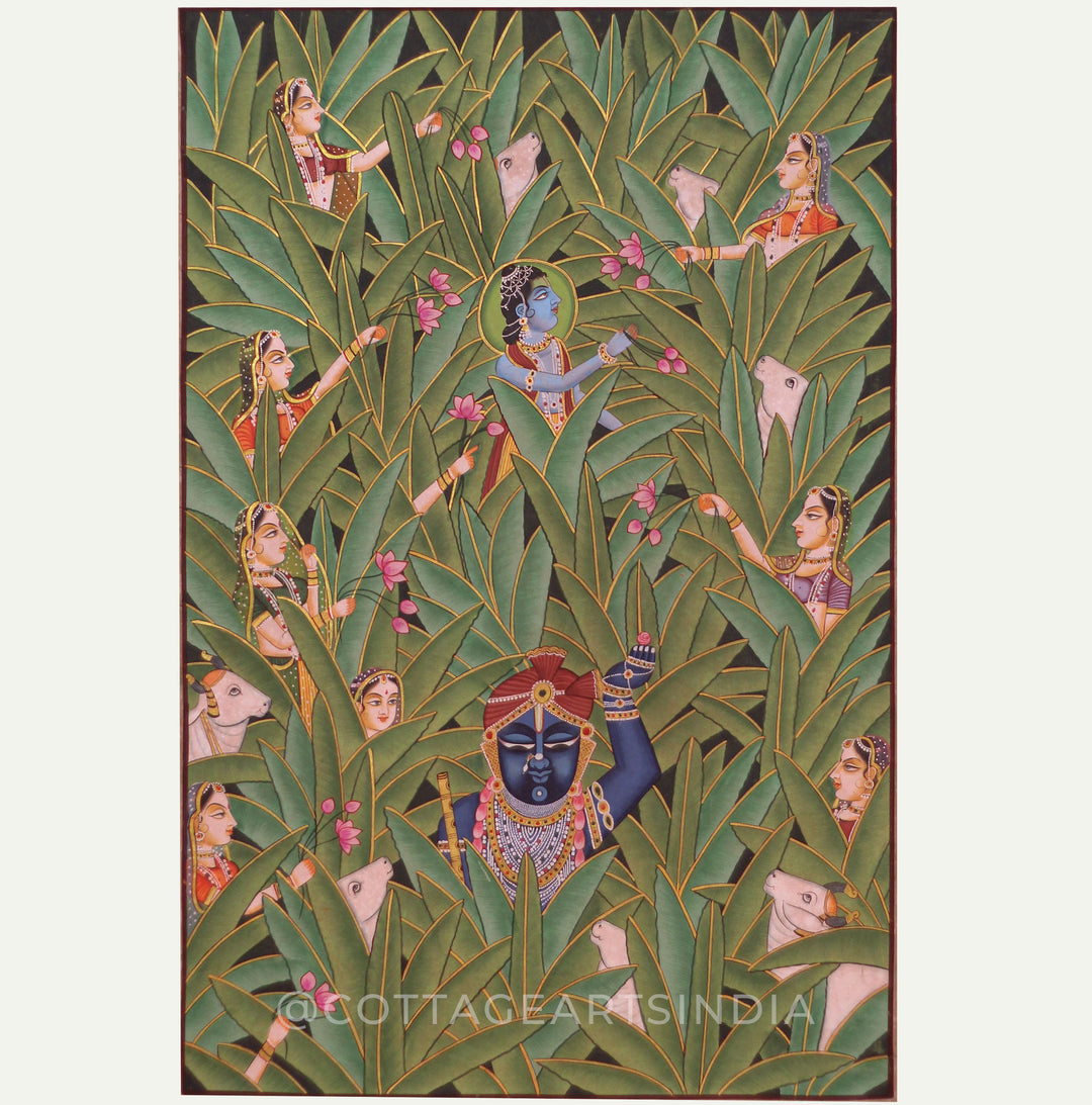 Traditional Pichwai Painting -Shrinathji in Nidhivan Leela