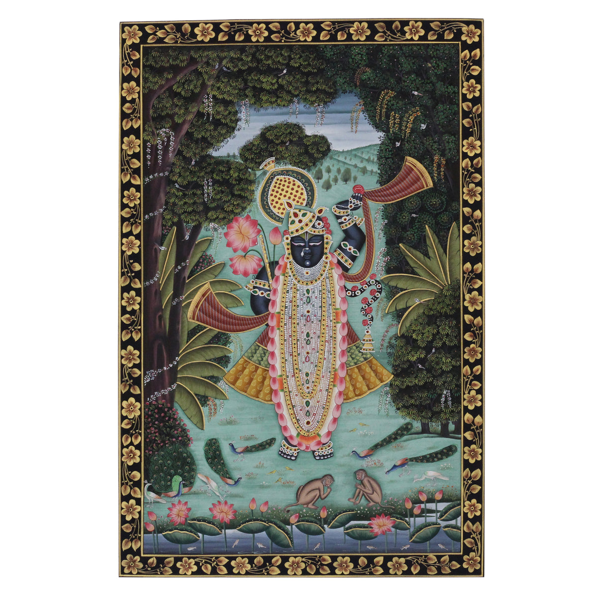 Shrinathji in the Forest of Vrindavan Pichwai Painting – Handcrafted  Artwork