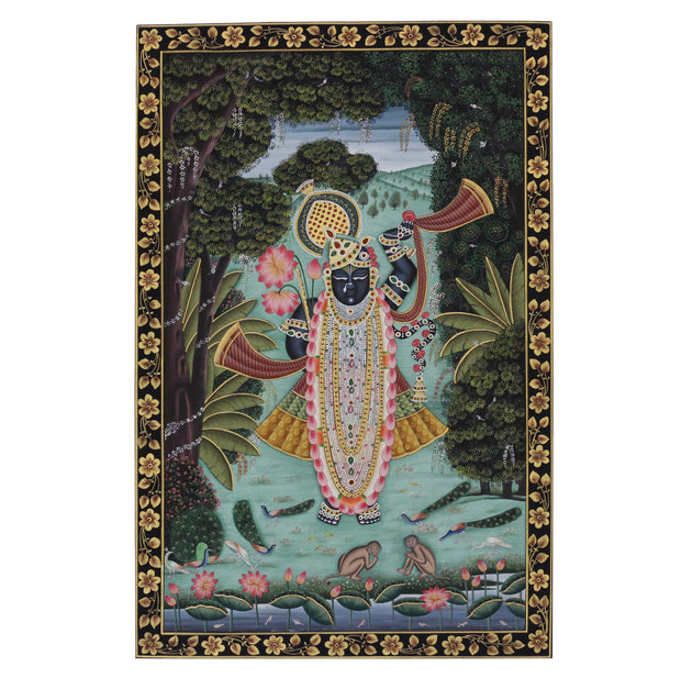 Shrinathji Lotus Pavilion Hand Painted Pichwai Painting | Gold Foil Nathdwara Art