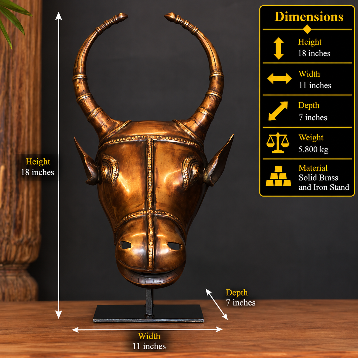 Brass Antique Finish Bull Head Table Decor