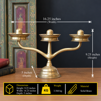 Brass Vintage Kavara Vilakku – 3 Branched Traditional Oil Lamp