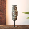 Vintage Wooden Pillar Candle Holder | Rustic Handcrafted Heritage Décor