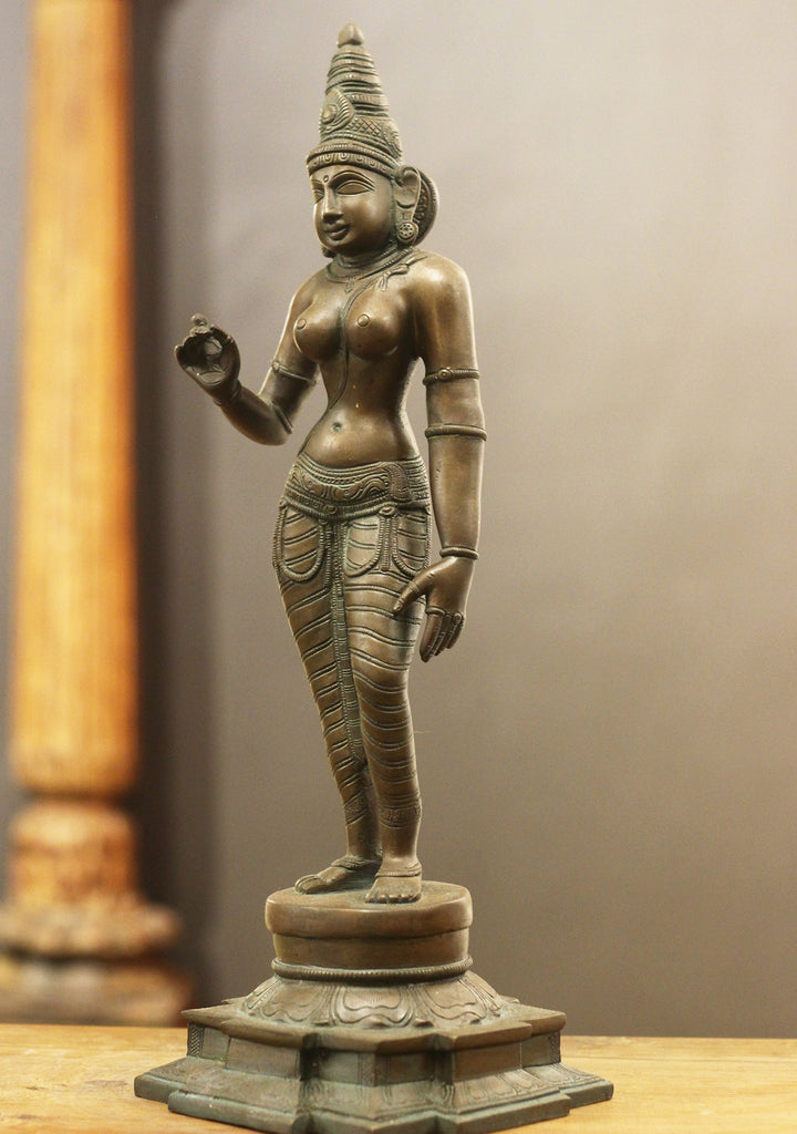 Brass Standing Uma Parvati – Chola Style in Authentic Bronze Finish