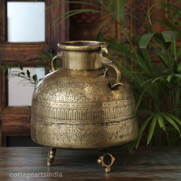 Brass Vintage Carved Planter