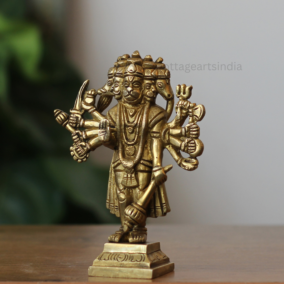 Handcrafted Brass Panchmukhi Hanuman Idol – Five-Faced Hanuman Statue