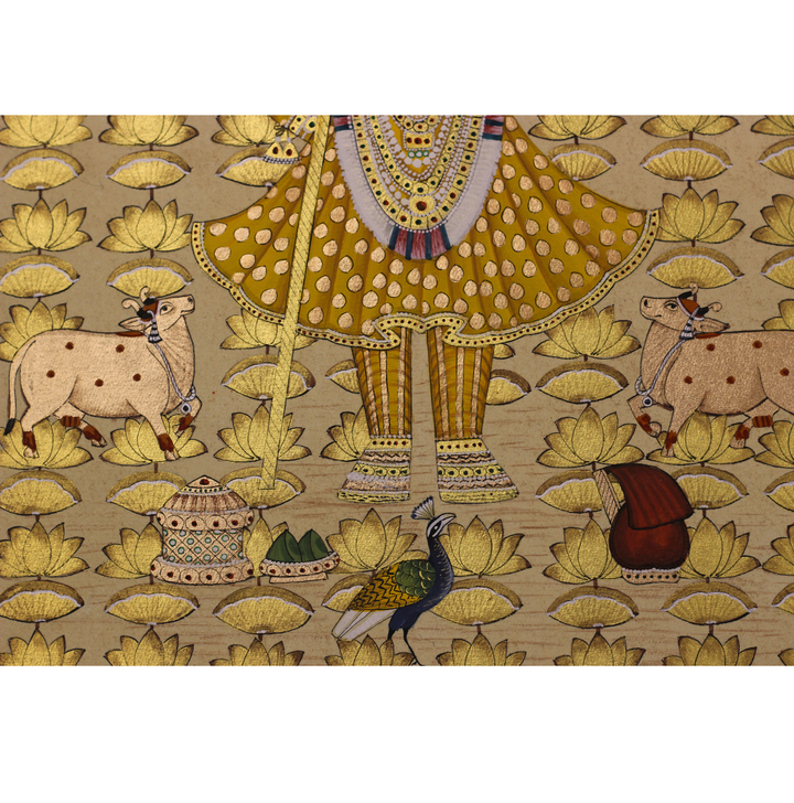 Sacred Shrinathji Pichwai Painting with Gold Accents on Paper
