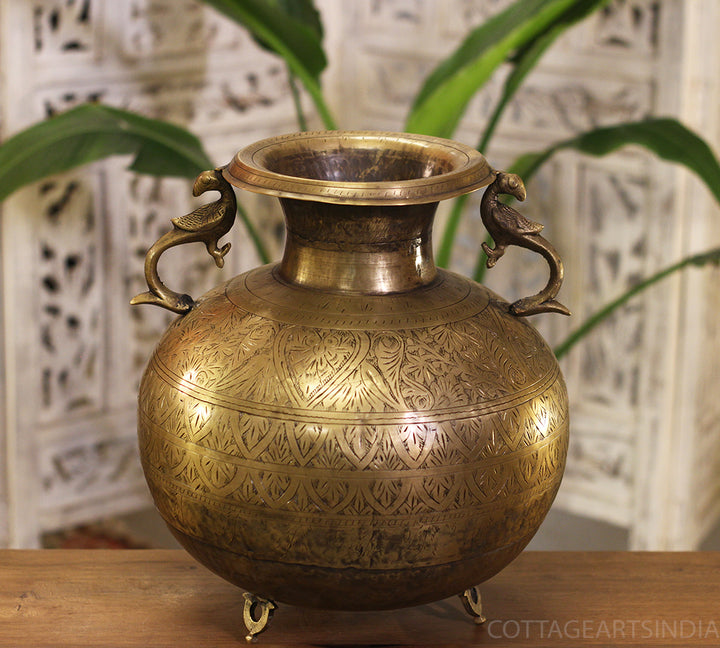 Brass Vintage Carved Planter