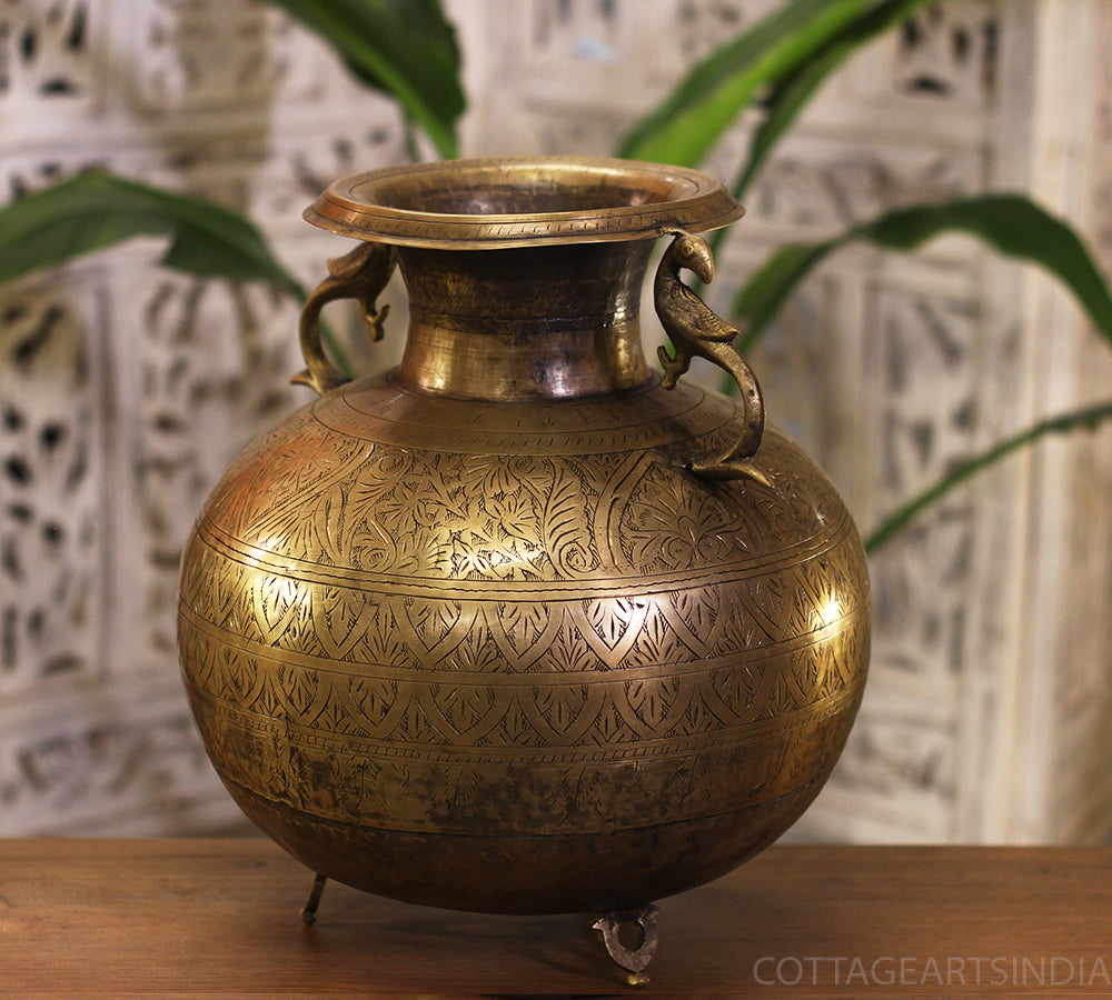 Brass Vintage Carved Planter