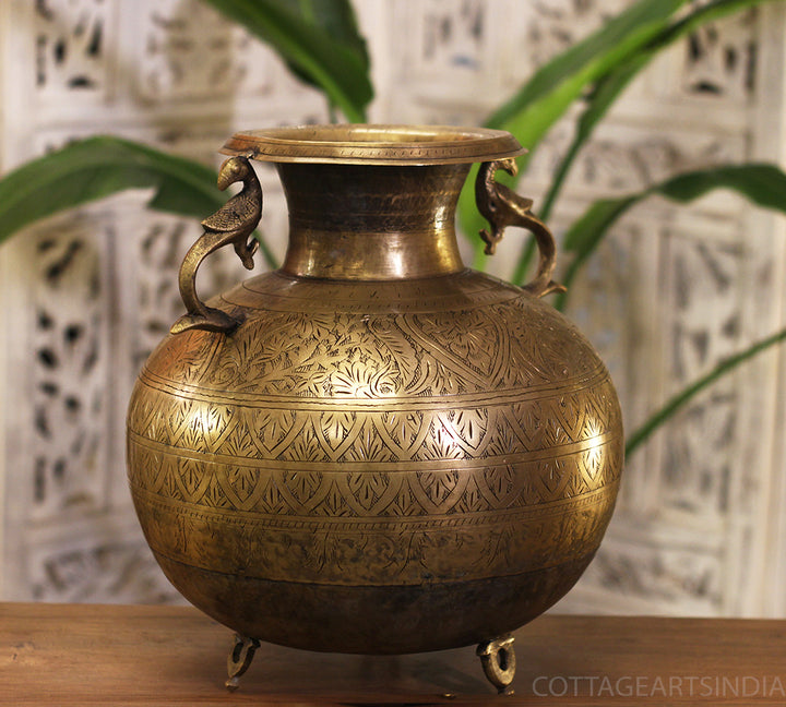 Brass Vintage Carved Planter