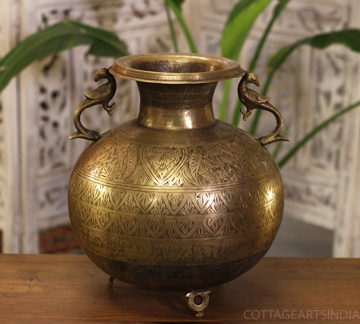 Brass Vintage Carved Planter