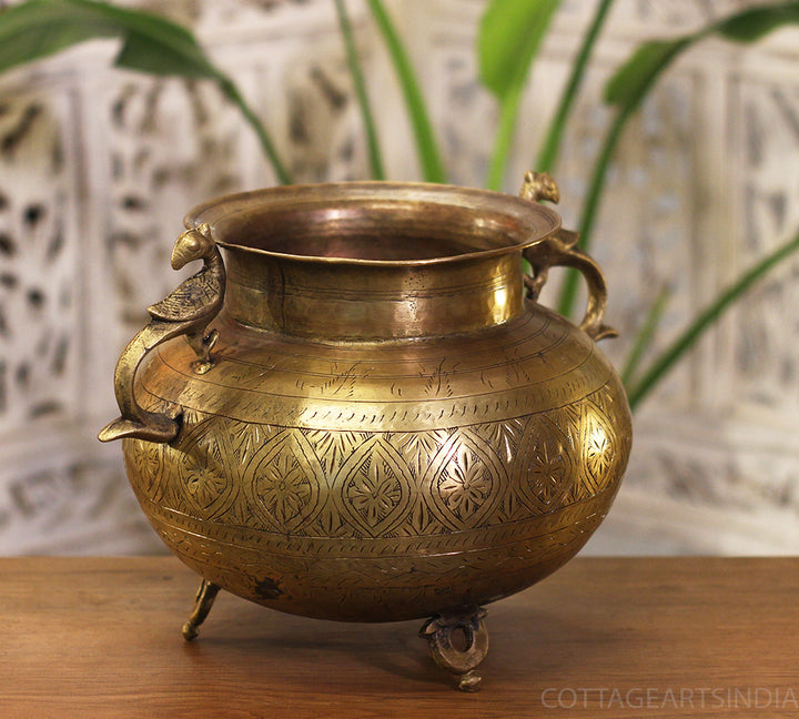 Brass Vintage Carved Planter