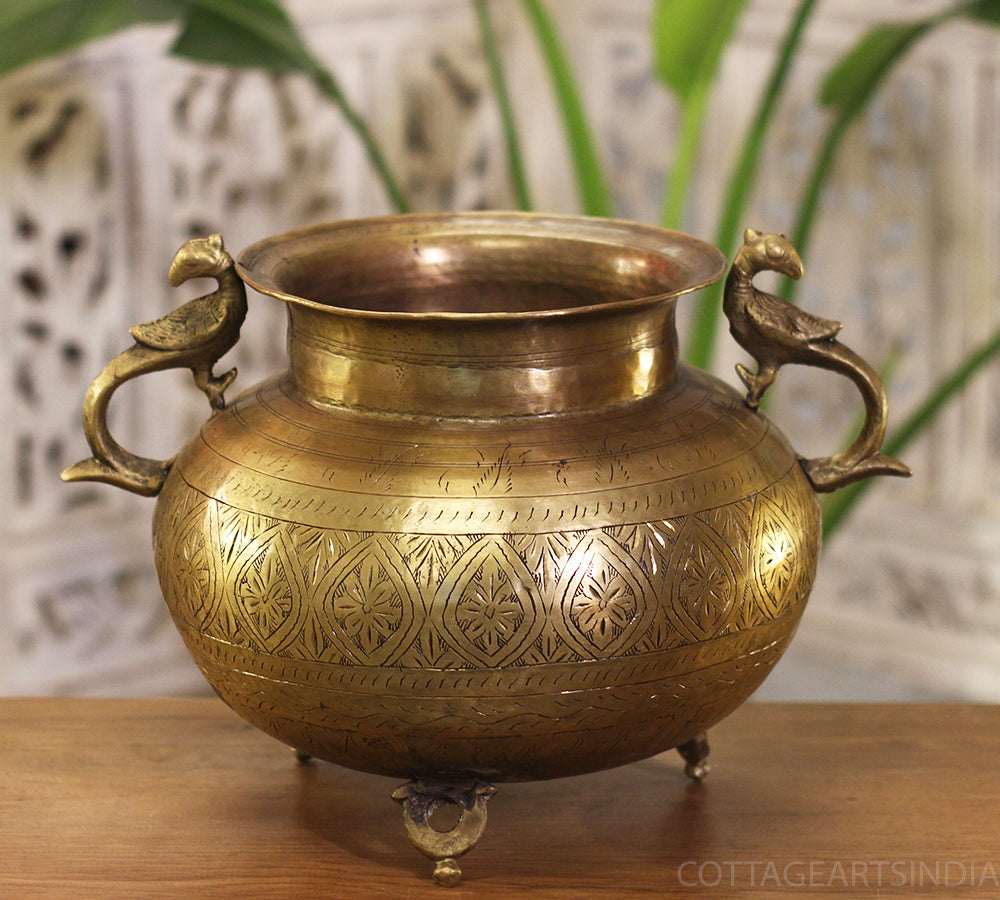 Brass Vintage Carved Planter