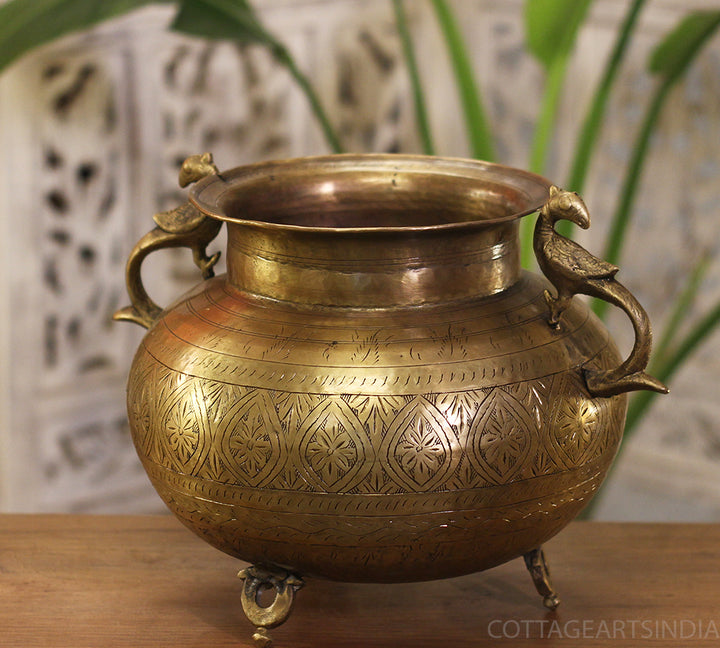 Brass Vintage Carved Planter