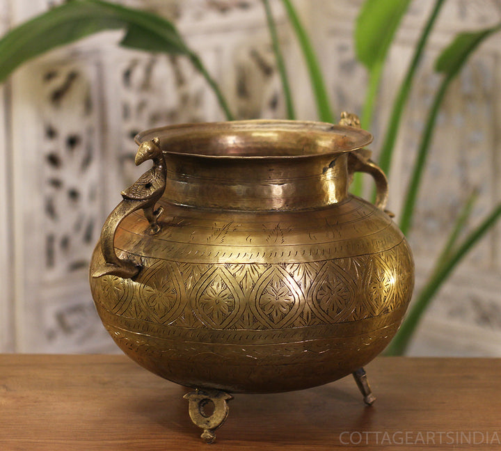 Brass Vintage Carved Planter