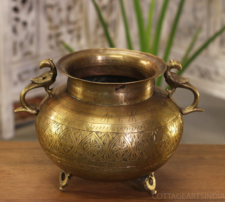 Brass Vintage Carved Planter