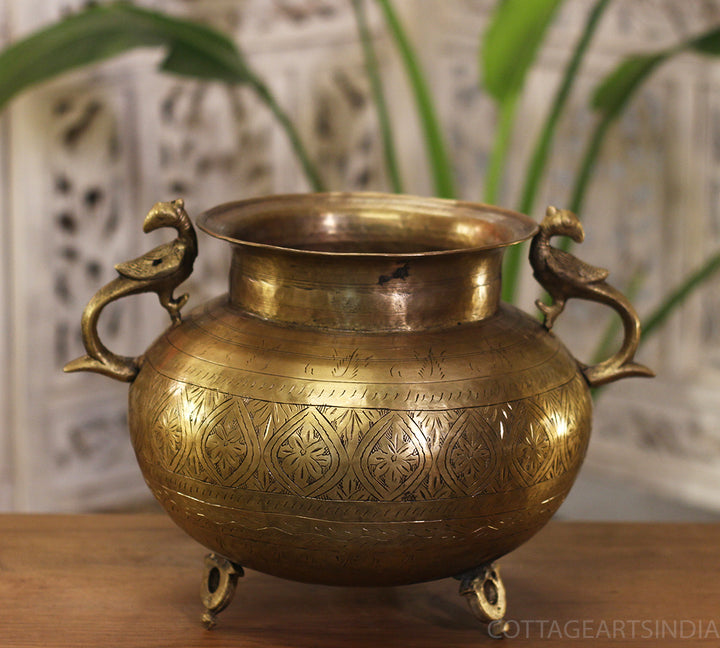 Brass Vintage Carved Planter