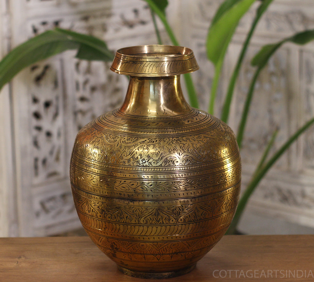 Brass Vintage Carved Planter