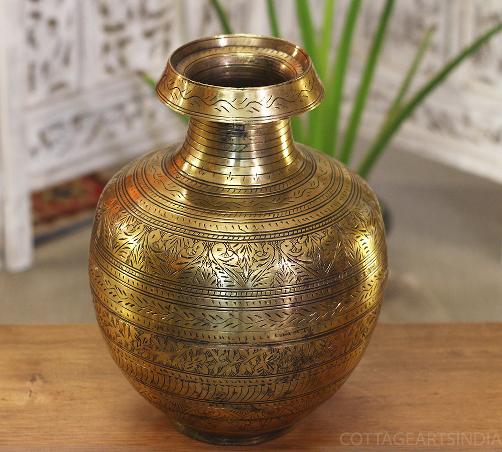 Brass Vintage Carved Planter