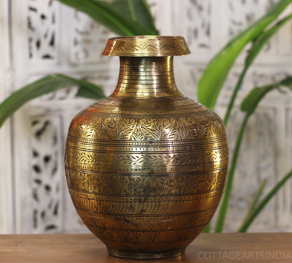 Brass Vintage Carved Planter