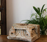 Vintage Teak Wood Haveli Pillar Base | Reclaimed Wooden Pedestal Stand