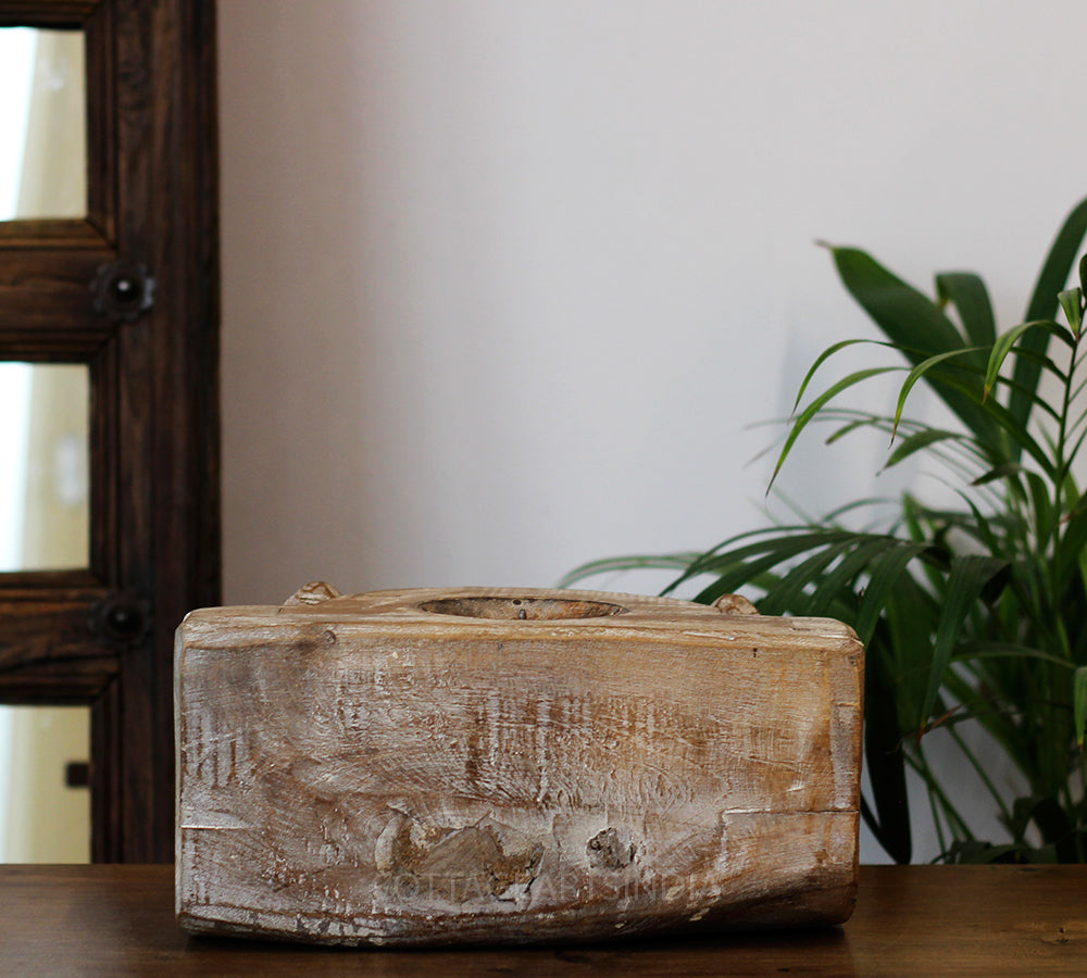 Vintage Teak Wood Haveli Pillar Base | Reclaimed Wooden Pedestal Stand