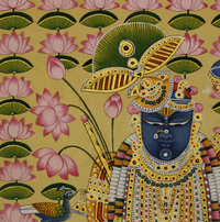Sacred Shrinathji Pichwai Painting with Gold Accents on Paper
