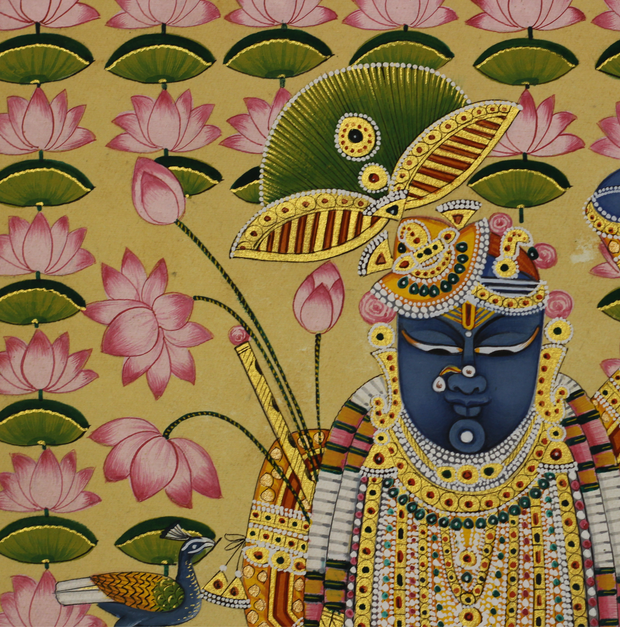 Sacred Shrinathji Pichwai Painting with Gold Accents on Paper