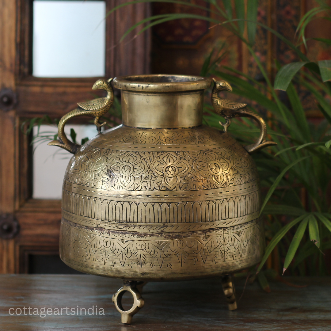 Brass Vintage Carved Planter