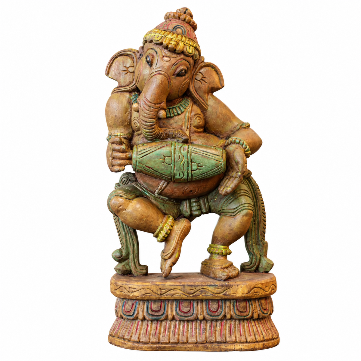 Handcrafted Wooden Ganesha Playing Mridangam | Cottage Arts