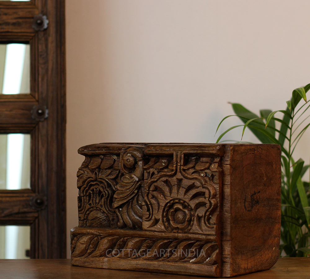 Vintage Teak Wood Haveli Pillar Base | Reclaimed Wooden Pedestal Stand