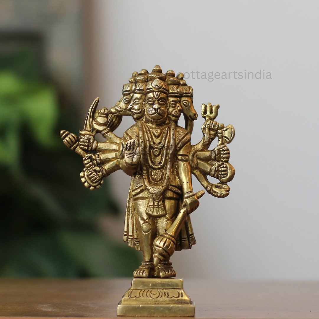 Handcrafted Brass Panchmukhi Hanuman Idol – Five-Faced Hanuman Statue