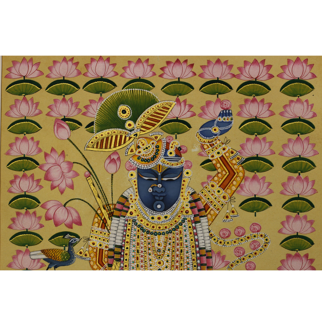 Sacred Shrinathji Pichwai Painting with Gold Accents on Paper