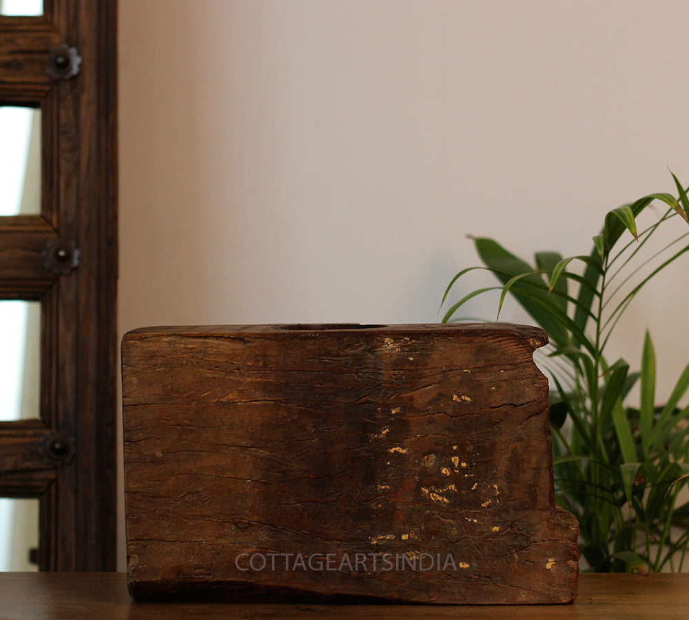 Vintage Teak Wood Haveli Pillar Base | Reclaimed Wooden Pedestal Stand