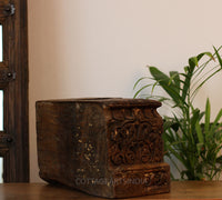 Vintage Teak Wood Haveli Pillar Base | Reclaimed Wooden Pedestal Stand