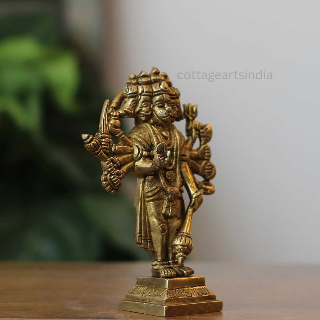 Handcrafted Brass Panchmukhi Hanuman Idol – Five-Faced Hanuman Statue