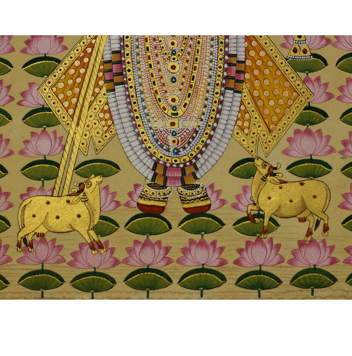 Sacred Shrinathji Pichwai Painting with Gold Accents on Paper