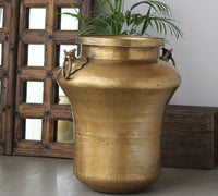 Tall Hammered Brass Planter 27"