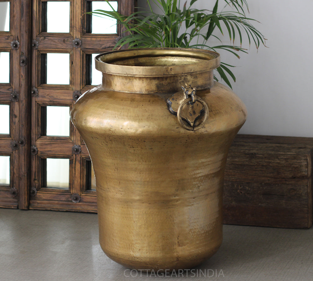 Tall Hammered Brass Planter 27"