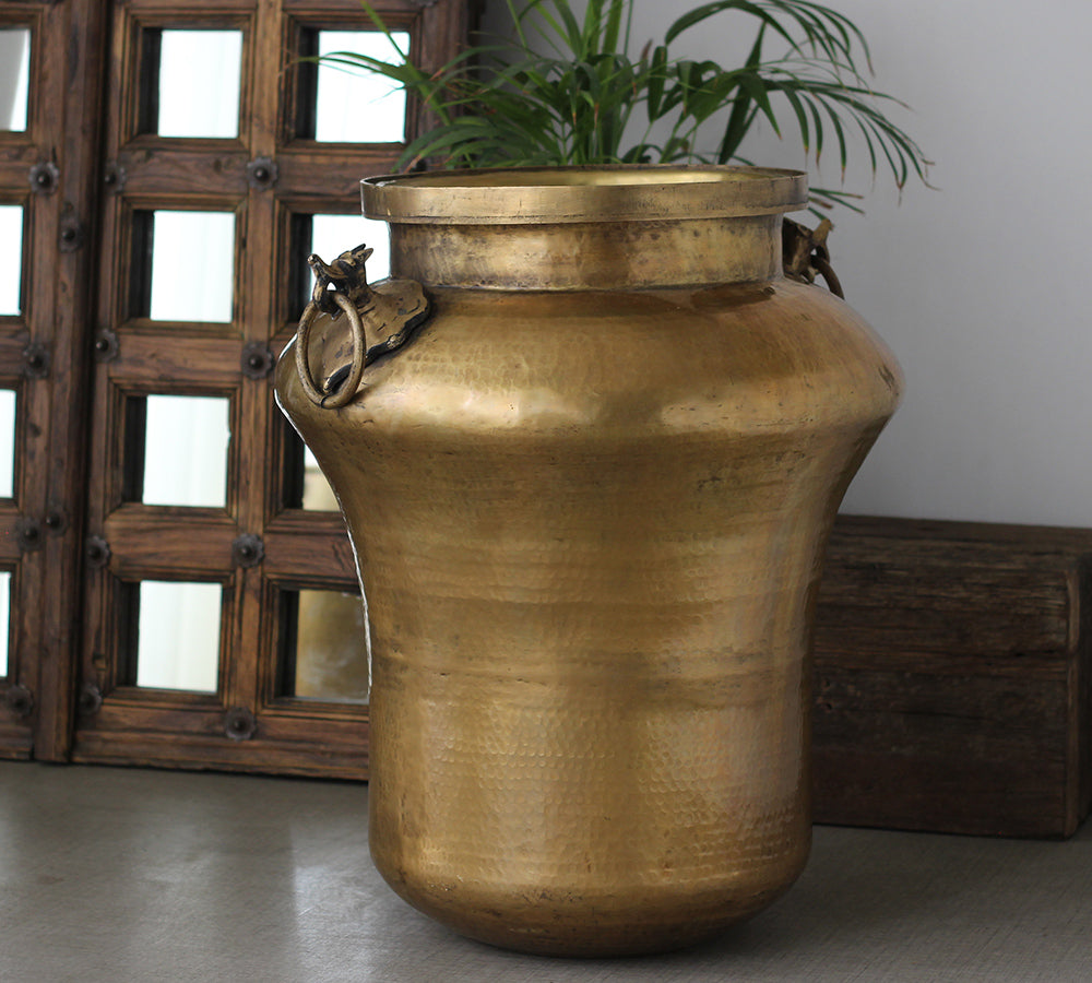 Tall Hammered Brass Planter 27"