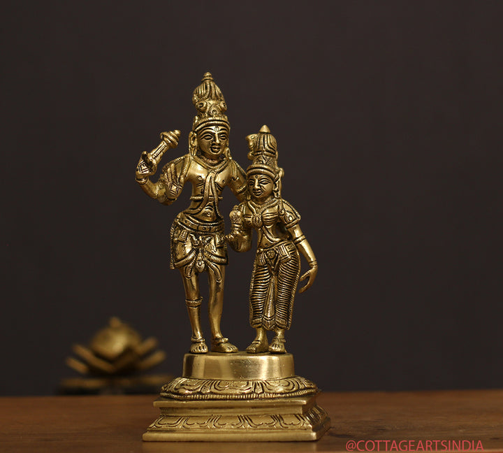 Brass Shiva Parvati Standing 9"