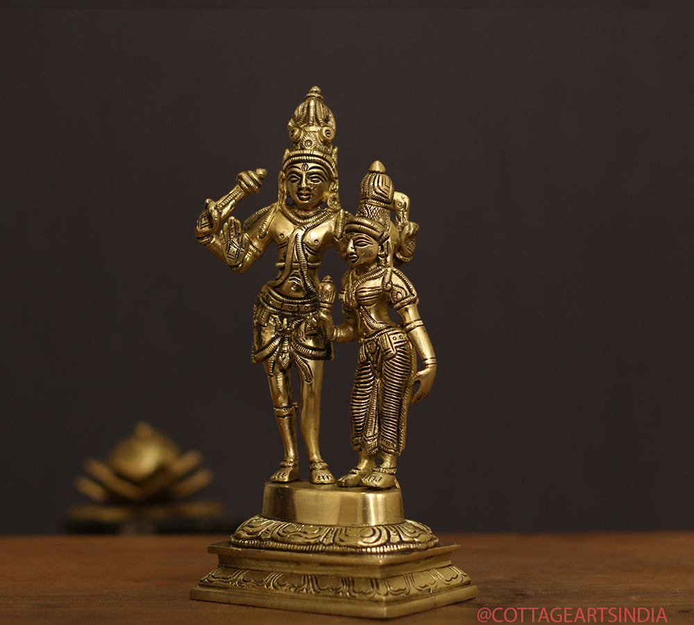 Brass Shiva Parvati Standing 9"
