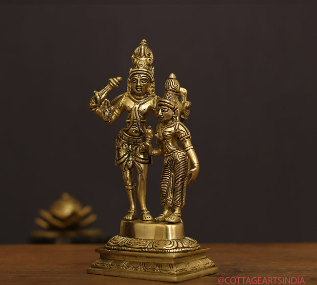 Brass Shiva Parvati Standing 9"