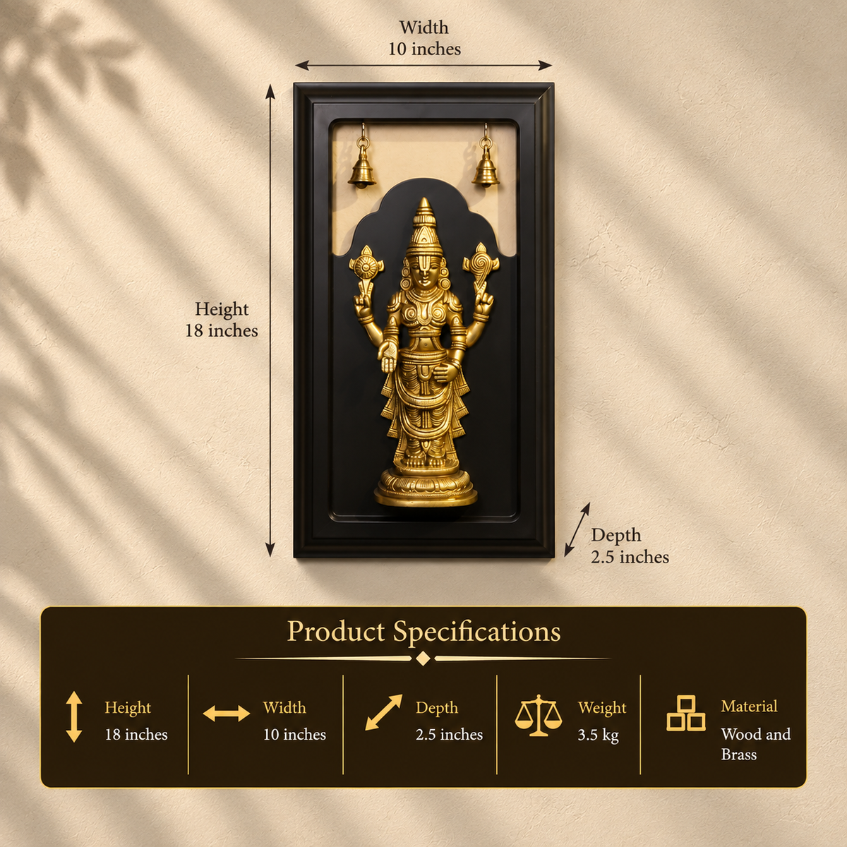 Brass Lord Balaji Wall Hanging with Temple Bells