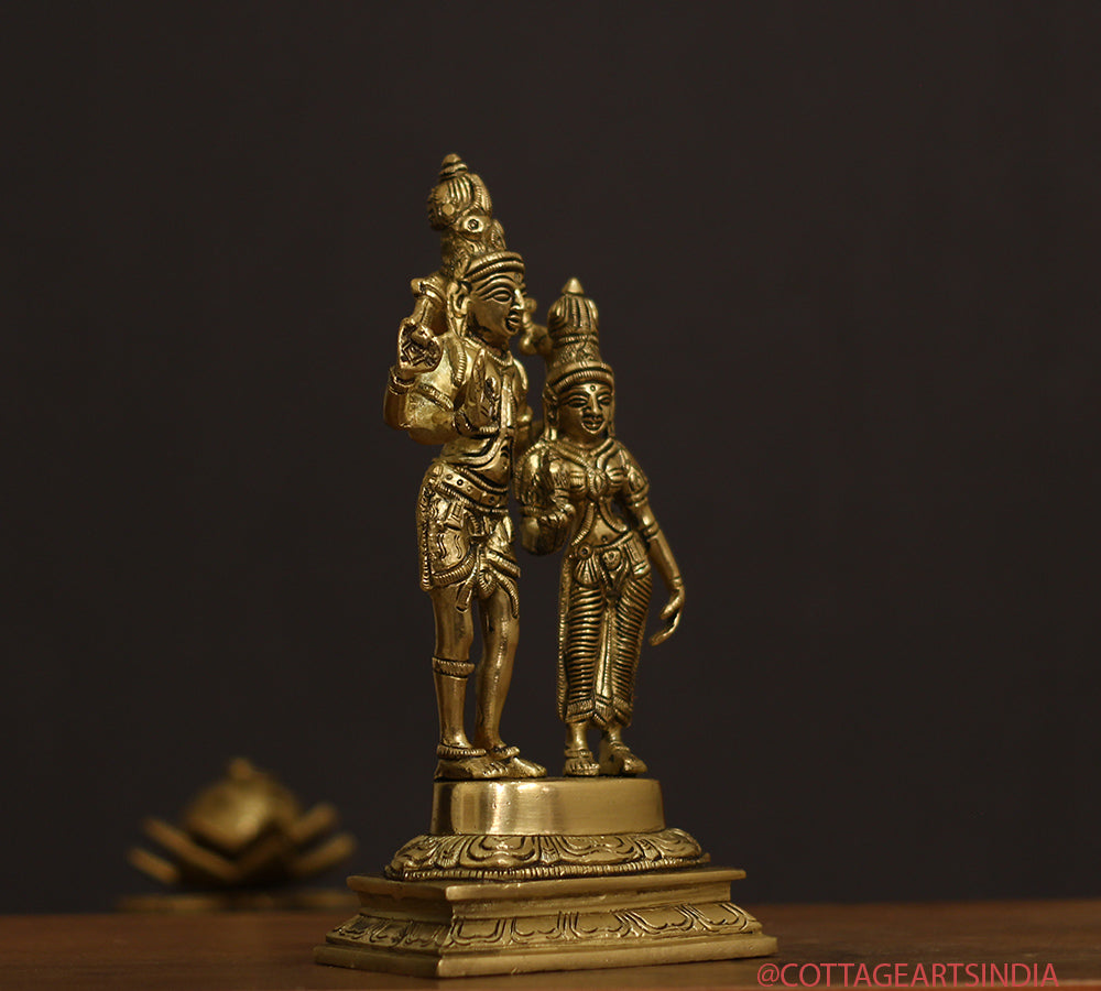 Brass Shiva Parvati Standing 9"